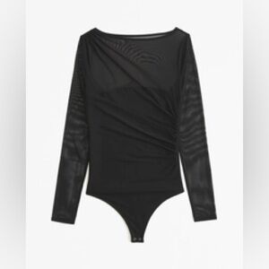 Abercrombie Long-Sleeve Draped Mesh Bodysuit- Black- Small